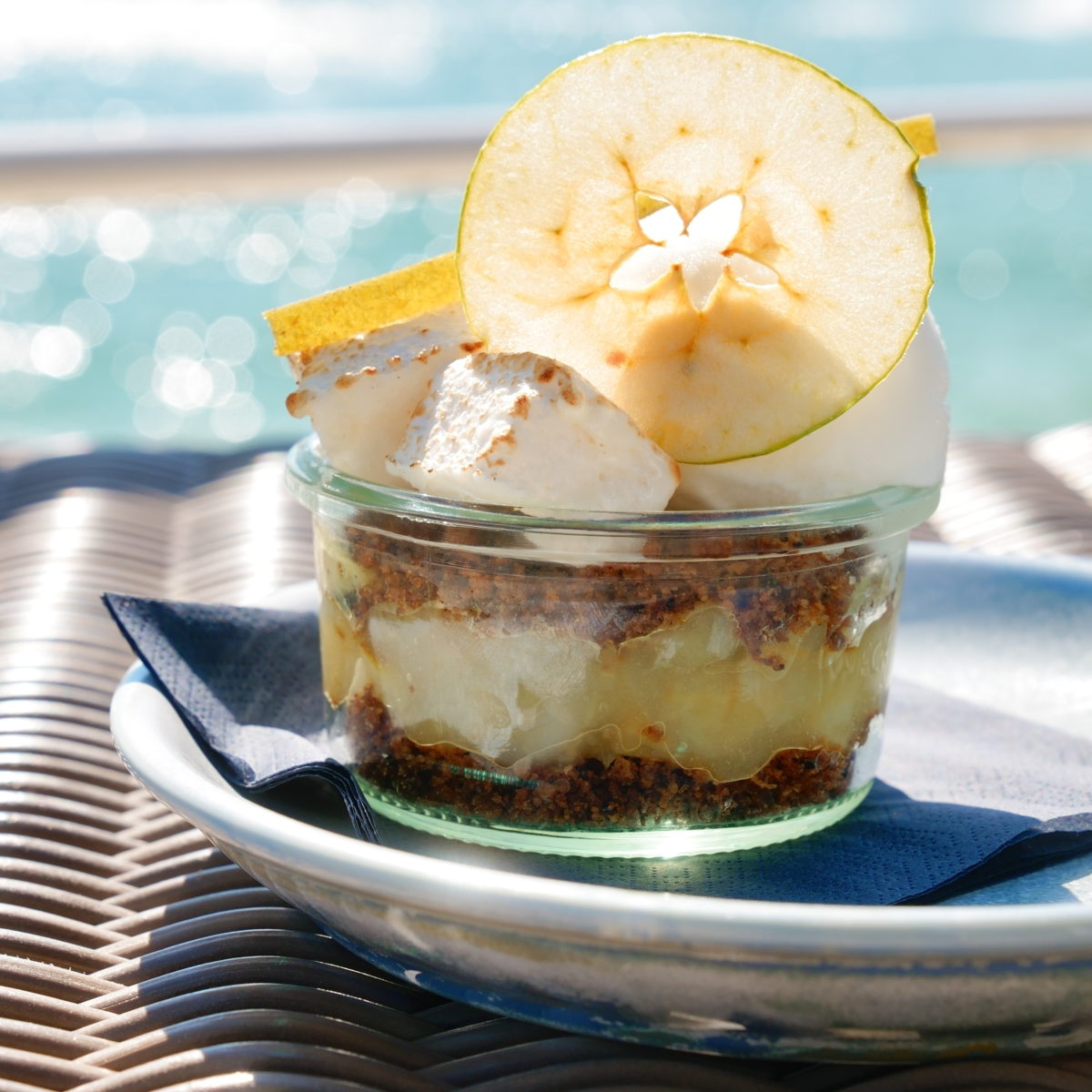 Haven food, dessert, outside, closeup, ocean background